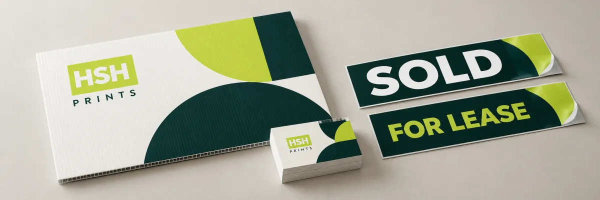 Real estate agent kit: the printed set laid out together