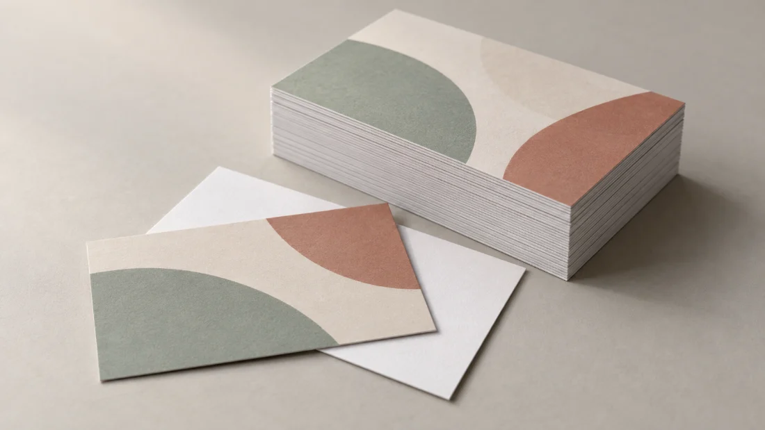 A stack of pale blue appointment cards in a wooden holder on a medical clinic reception desk