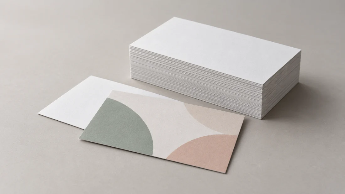 Green and cream coffee loyalty cards with a nine-stamp grid, stacked on a café windowsill