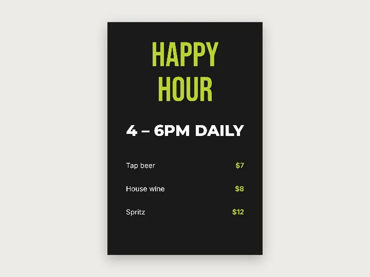 A-frame signs template: happy hour