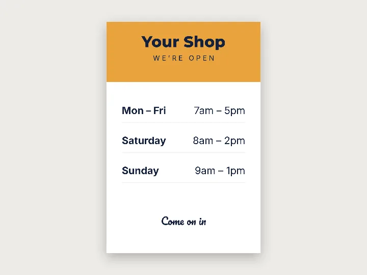 A-frame signs template: opening hours