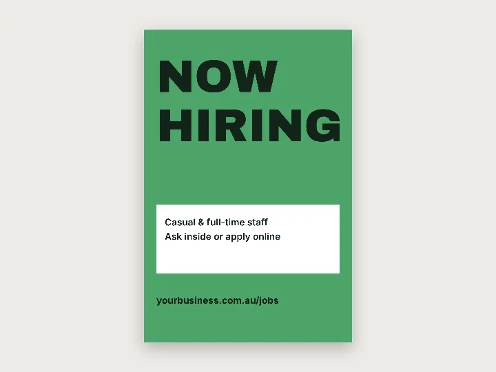 Sign template: now hiring