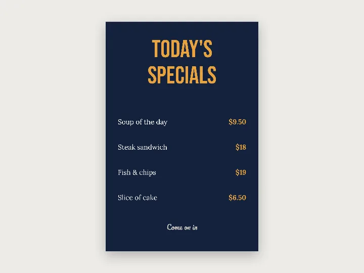 Sign template: today’s specials