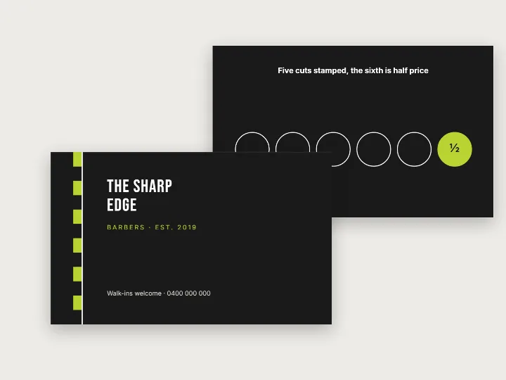 Business card template: barber, with stamp back