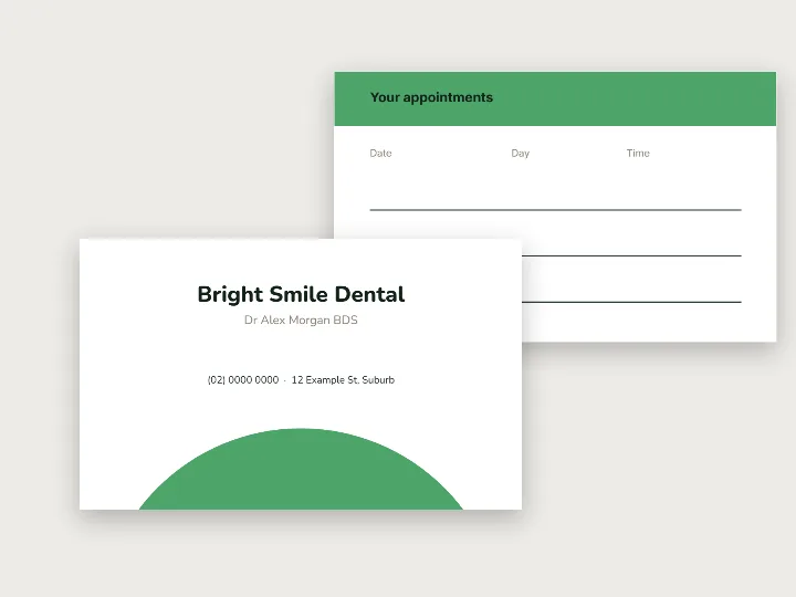 Business card template: dental, with appointment times