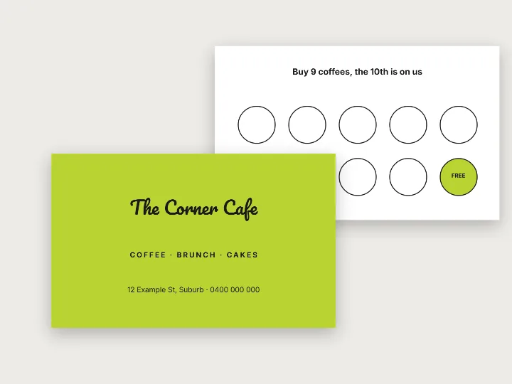 Appointment cards template: cafe, with loyalty back