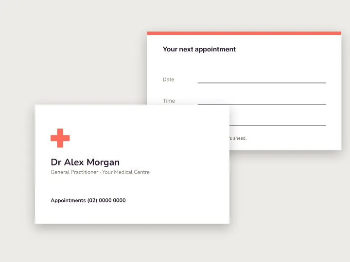 Appointment cards template: clinic, with appointment back