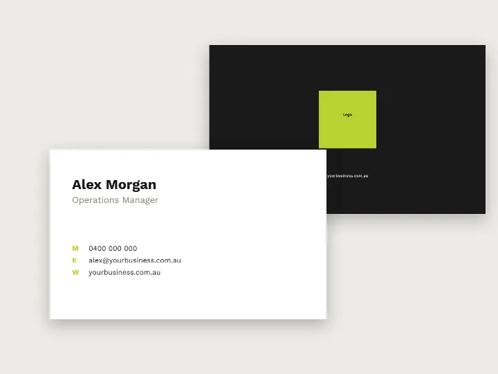 Business card template: labelled contacts