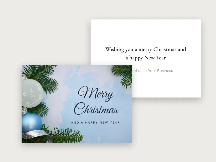 Christmas card template: baubles and pine