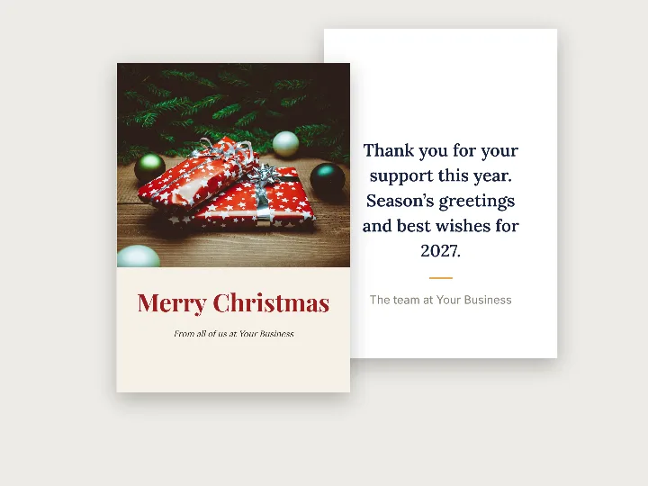 Christmas card template: gift on timber