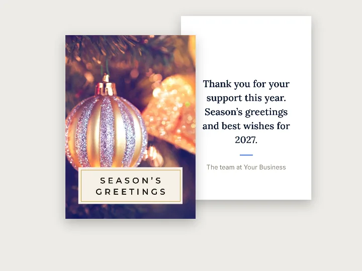 Christmas card template: gold bauble