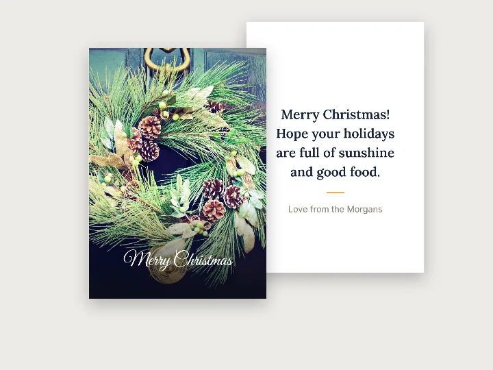 Christmas card template: wreath on the door