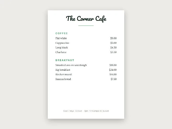 Flyer template: cafe menu