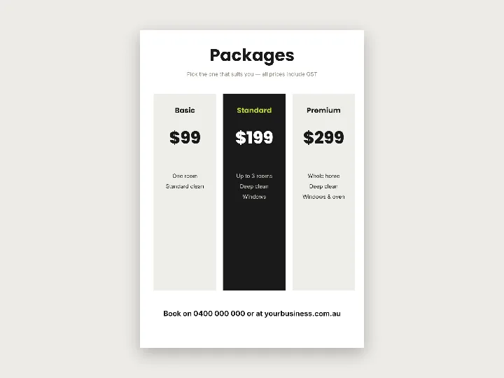 Flyer template: three packages
