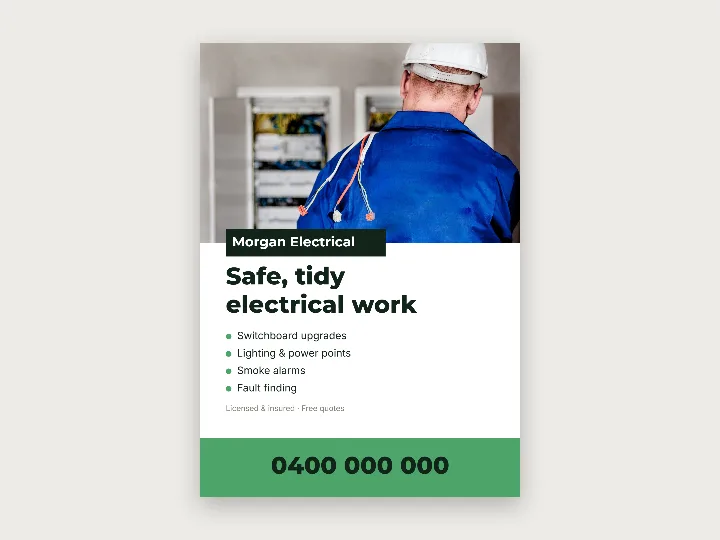 Flyer template: electrician, with photo