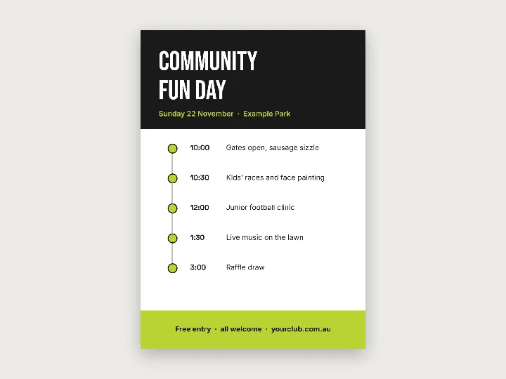 Flyer template: event programme, timeline