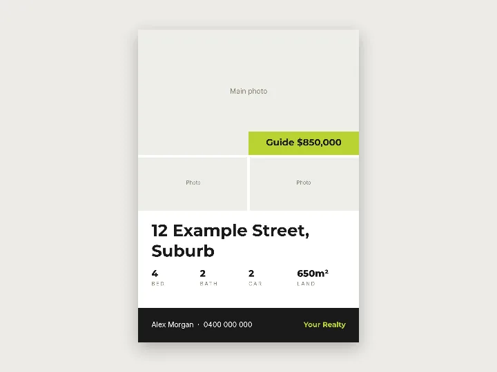 Flyer template: property feature, photo grid