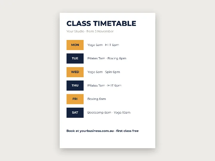 Flyer template: class timetable