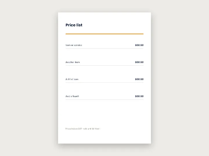 Flyer template: Price list