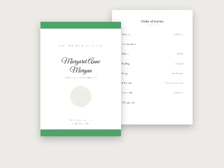 Funeral order of service template: celebration of life