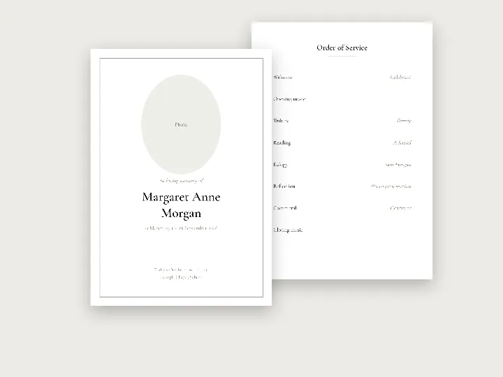 Funeral order of service template: classic