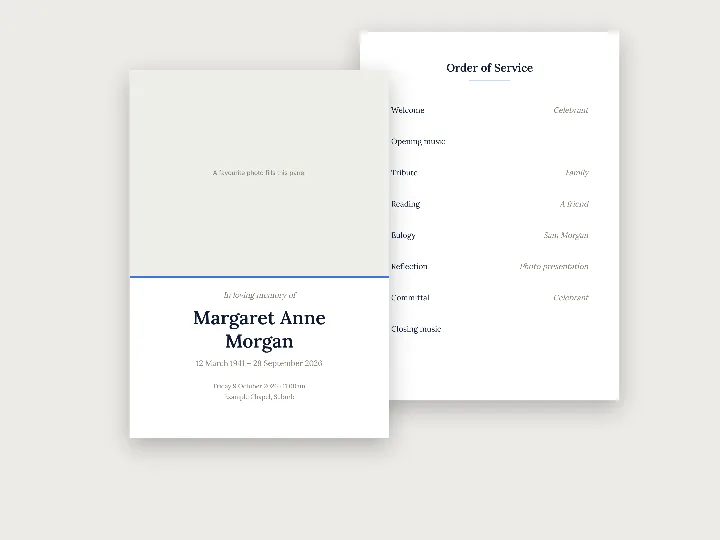 Funeral order of service template: full photo