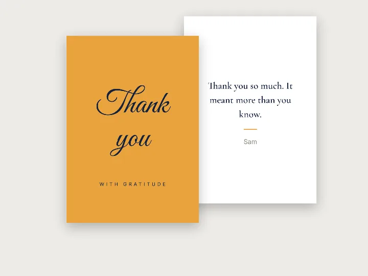 Greeting cards template: thank you, script