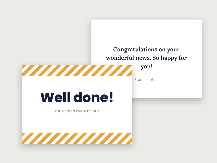 Greeting card template: well done, stripes
