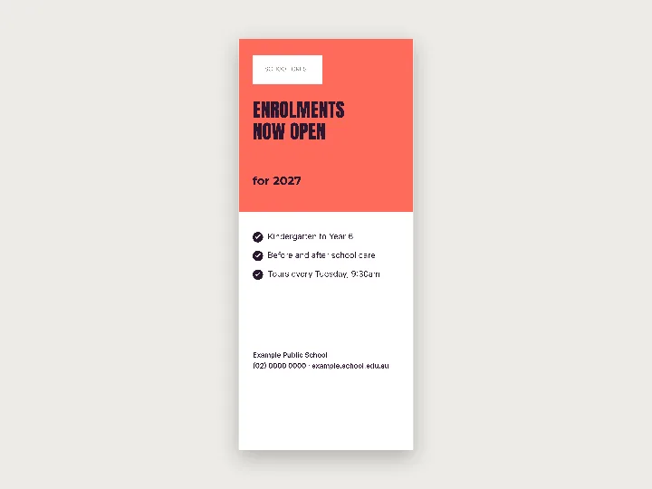 Pull-up banner template: enrolments open