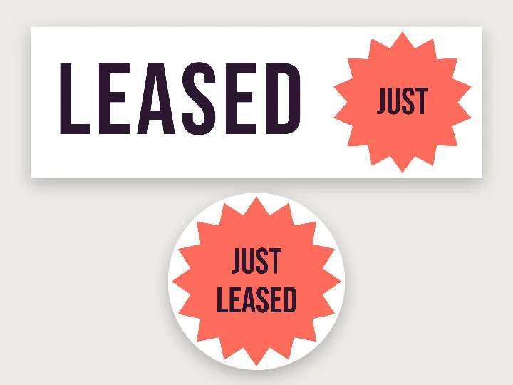 Real estate sticker template: just leased, starburst