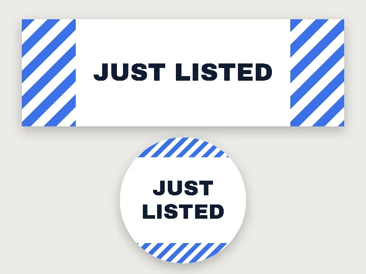 Real estate sticker template: just listed, stripes