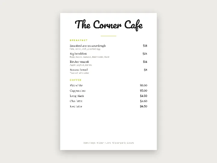 Template: cafe, breakfast and coffee