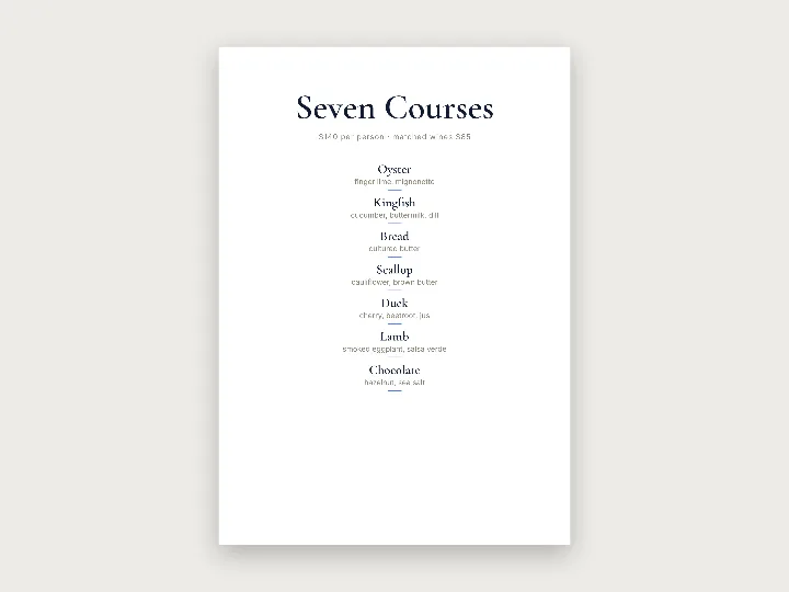 Menu template: set menu or degustation