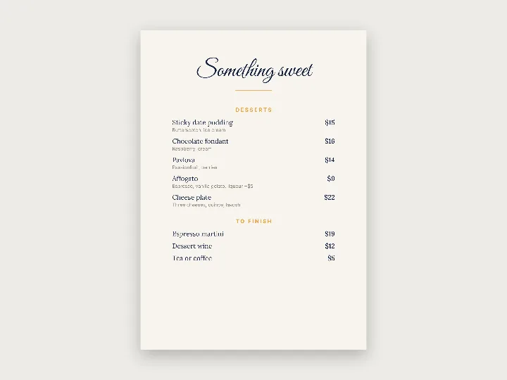 Menu template: desserts