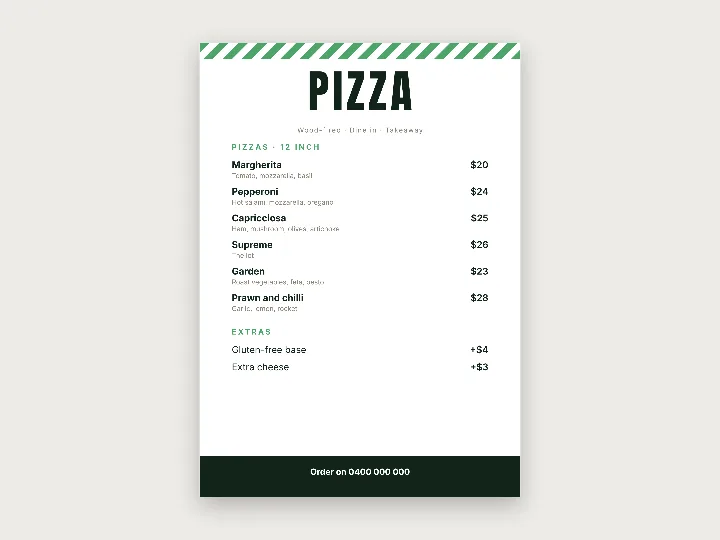 Menu template: pizza