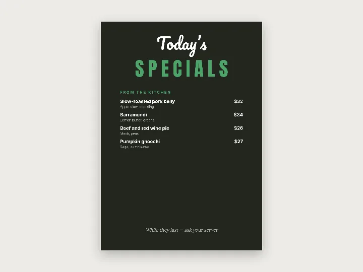 Menu template: today’s specials