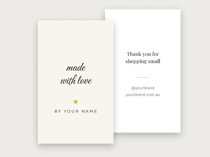 Swing tag template: made with love