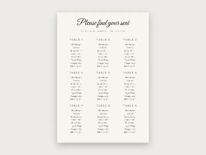 Welcome sign template: find your seat
