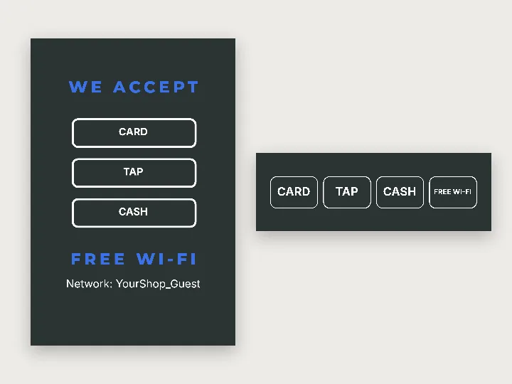 Window decal template: cards accepted, free Wi-Fi