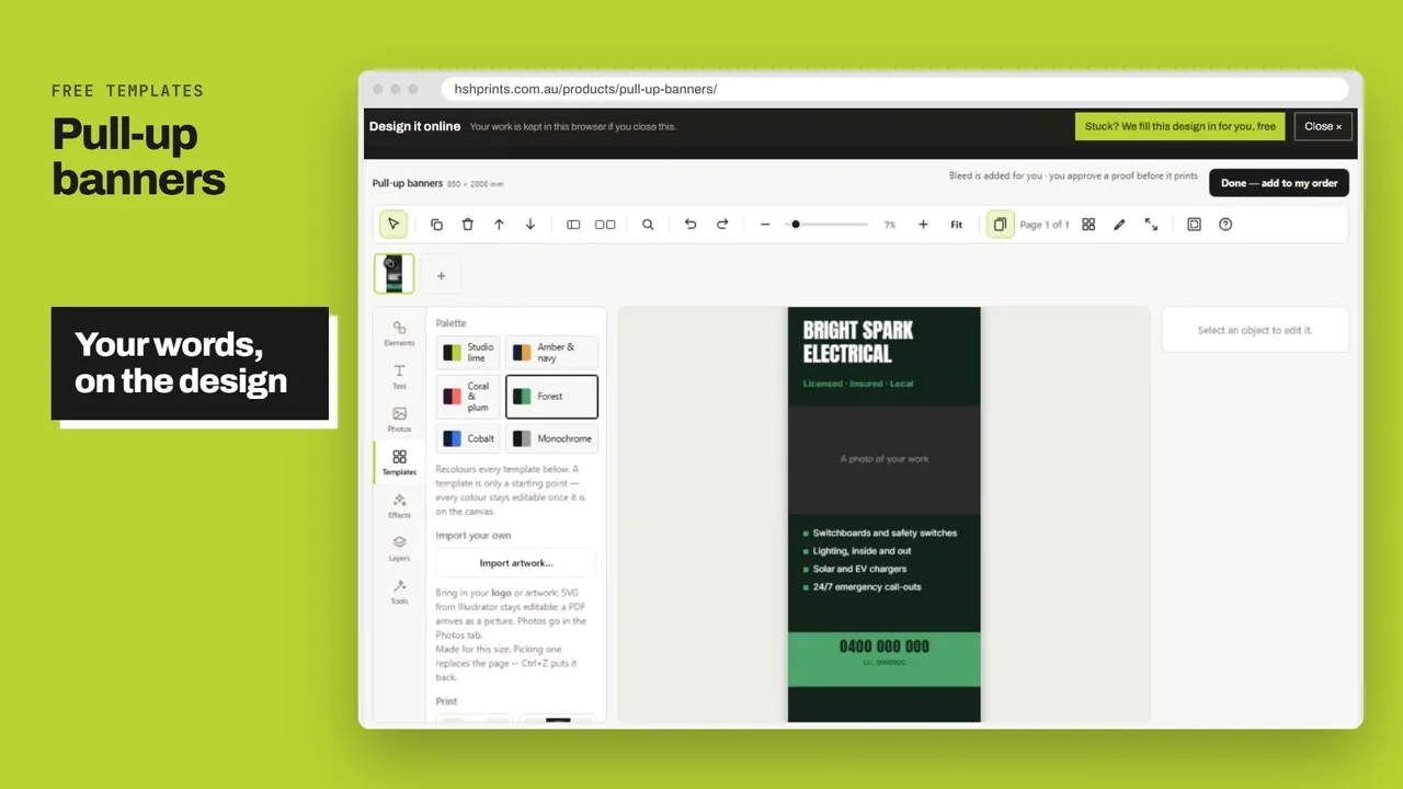 Pull-up banners: a free design being edited online